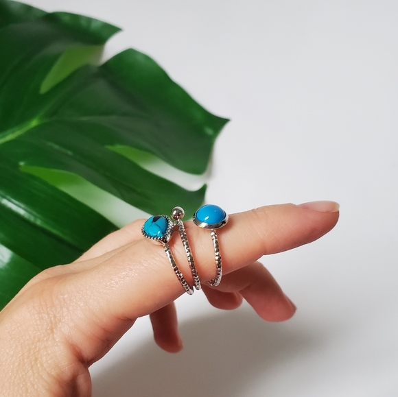 Stacking 3 Ring Set Vintage Silver Blue Stone - Picture 5 of 8